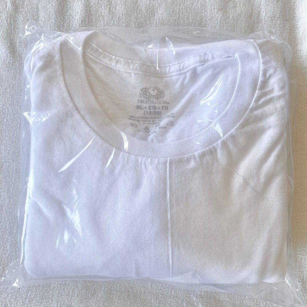 Women's XL 18/20 Fruit of the Loom T Shirts Pack of 5 White 100% Cotton
